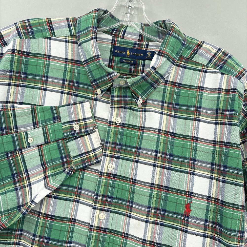 Ralph Lauren Shirt Mens Big 4X Green Plaid Classic Fit Button Down Long Sleeve
